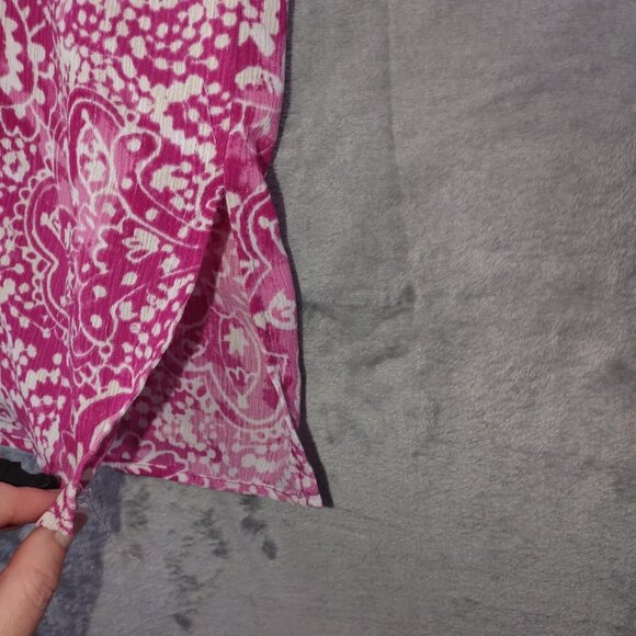 Susan Graver Women's XS Vibrant Pink & White Flowy Paisley Button Down T-Shirt - Picture 7 of 10